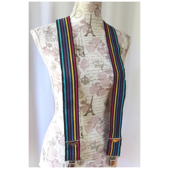 Striped Stretch Suspenders Clip-On Braces Multi - Picture 2 of 5